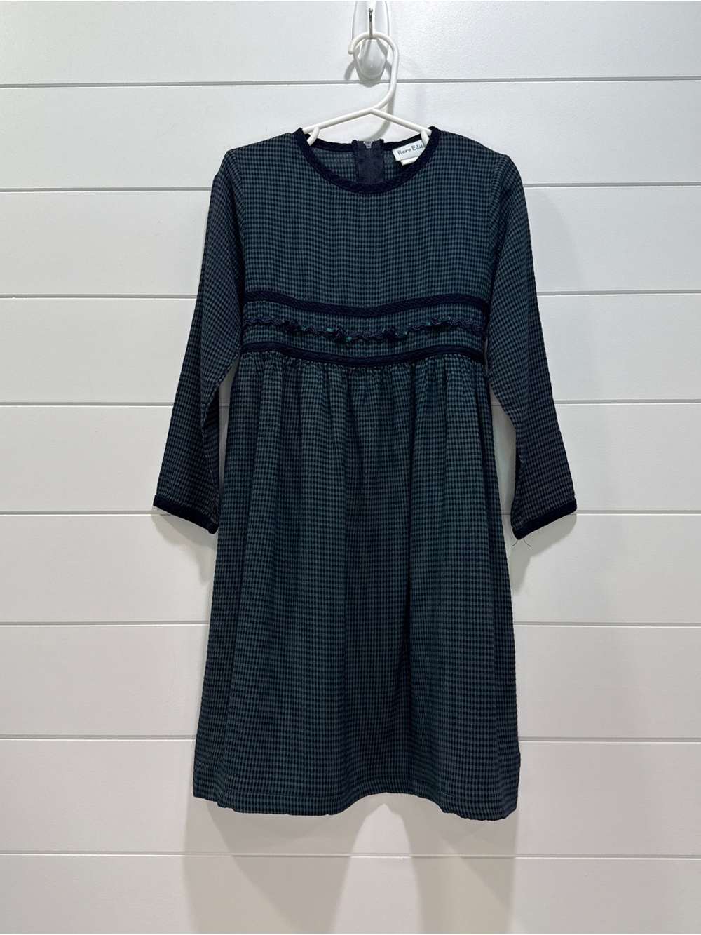 Rare Editions Navy and green Checked Girls' Dress with Smocked Waist